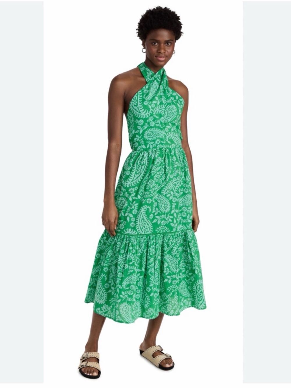 Green Paisley Halter Midi Dress